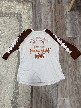 Prissy Jane Brown-Sleeve Football Raglan Tee - White & Brown